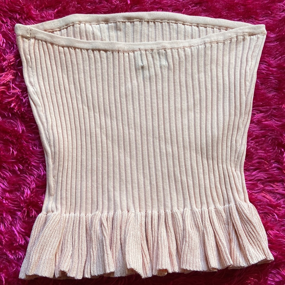 Pink Color Knit Stretchy Ribbed Ruffle Tube Top Size Small - Picture 14 of 15